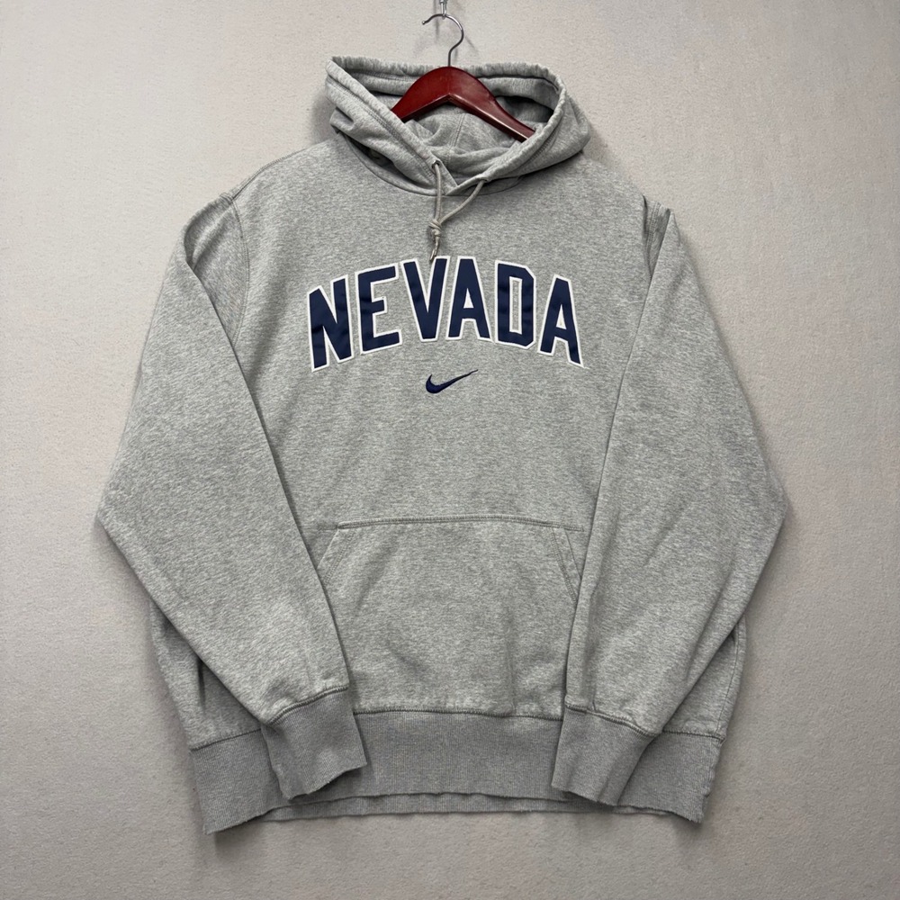 Nike Hoodie Mens XXL Gray Nevada Wolf Pack Y2K Center Swoosh Pullover Sweatshirt